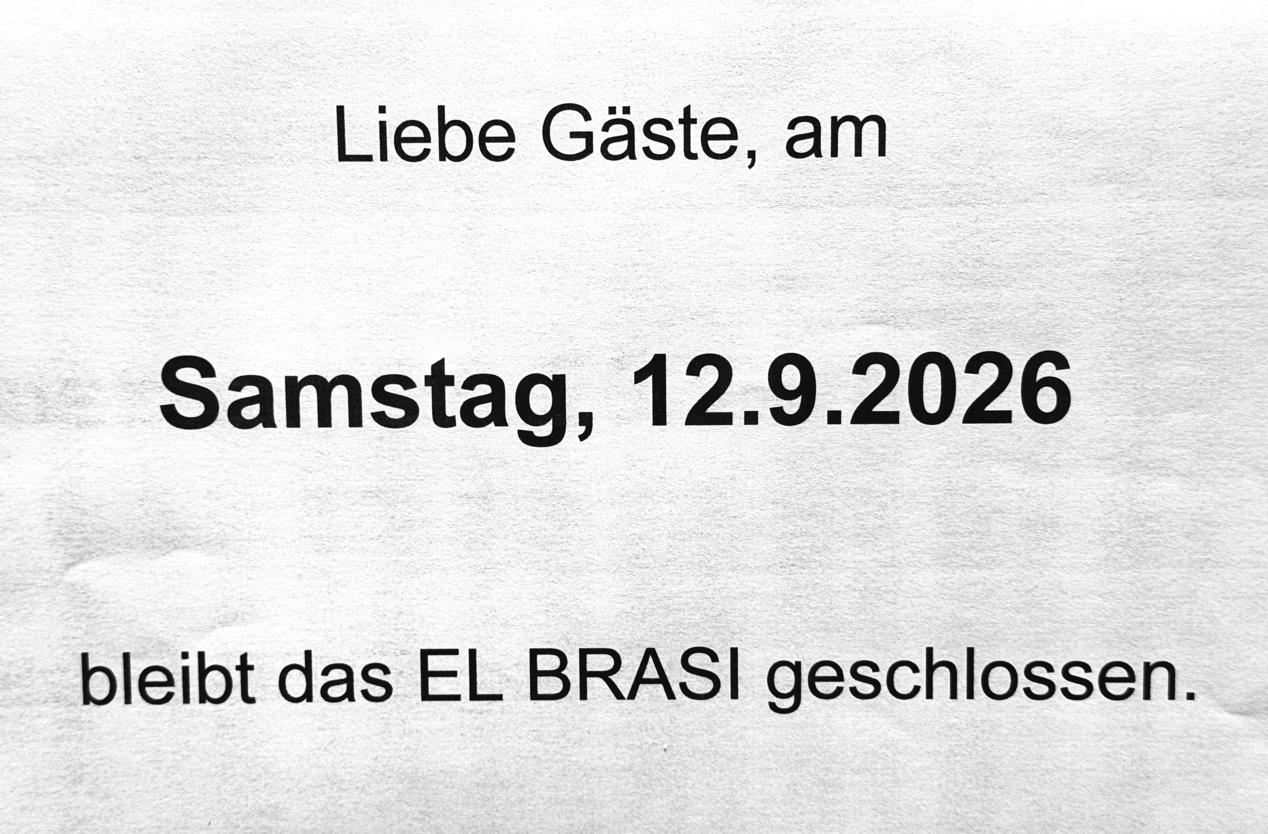 You are currently viewing Am Samstag, 12.09.2026 geschlossen